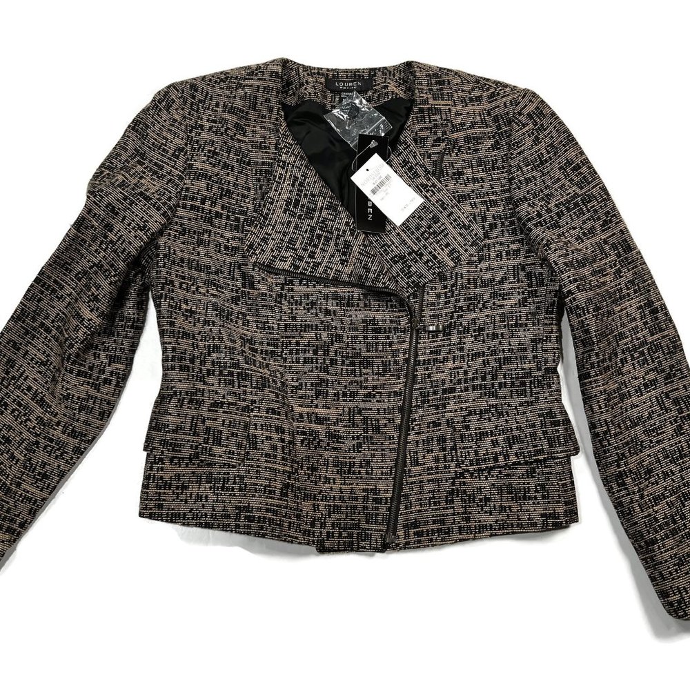 NWT Louben Blazer Jacket Womens 8P MSRP $345 Nordstrom New Zip Petite Black Moto